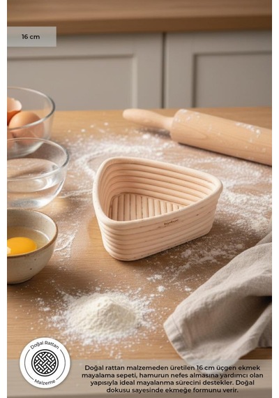 Bambum Puder - Ekmek Mayalama Sepeti Üçgen 16 Cm Ahşap