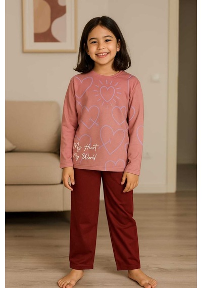Çocuk Pijama Takımı %100 Pamuk Mor