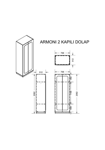 Dolap, Armoni 2 Kapaklı Bronz Aynalı Gardırop Aytaşı