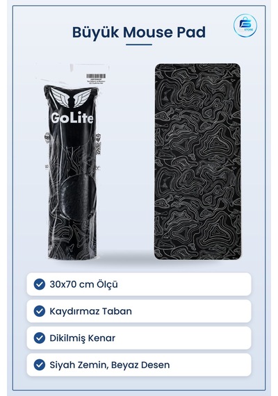 Büyük Mouse Pad 30x70 Cm Kaydırmaz Taban Dikilmiş Kenar Ofis Oyun