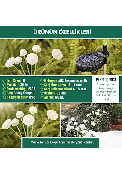 Upway Jellyfish Güneş Enerjili 6 Led Işıklı Dekoratif Bahçe Peyzaj Lambası