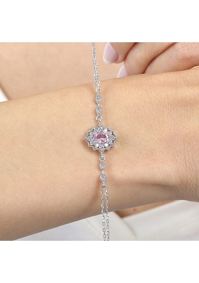 Pink Taşlı Asil Bohem Güzellik Vintage Gümüş Bileklik