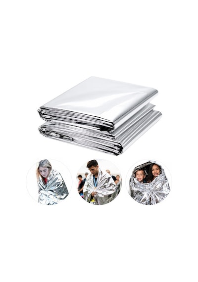 Sn-14528 130x210cm Gümüş Acil Durum Termal İlkyardım Battaniyesi Isı Yansıtıcı Rüzgar Su Geçirmez