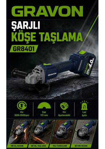Gravon 20v 4ah Şarjlı Köşe Taşlama