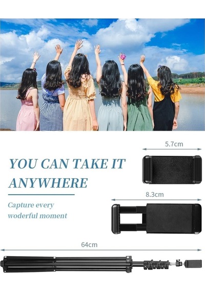 Bluetooth Kumandalı Tripod 2.1 Mt 360 Döner Başlıklı Telefon Tutucu Ring Light Stüdyo Lamba Ayağı