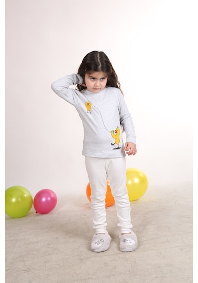 Teenyweenykids Civciv Baskı Pijama Takımı Gri