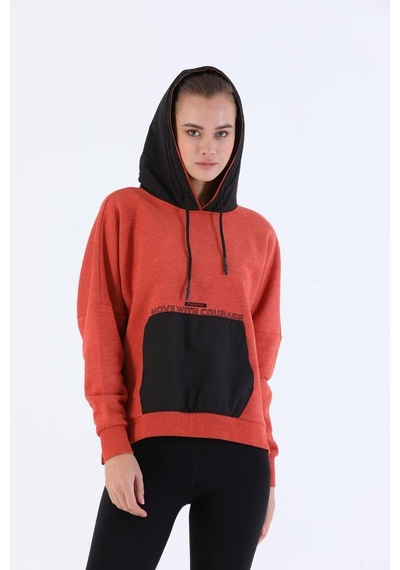 Maraton Sportswear Oversize Kadın Kapşonlu Uzun Kol Basic Kiremit Sweatshirt 20353-kiremit Kiremit