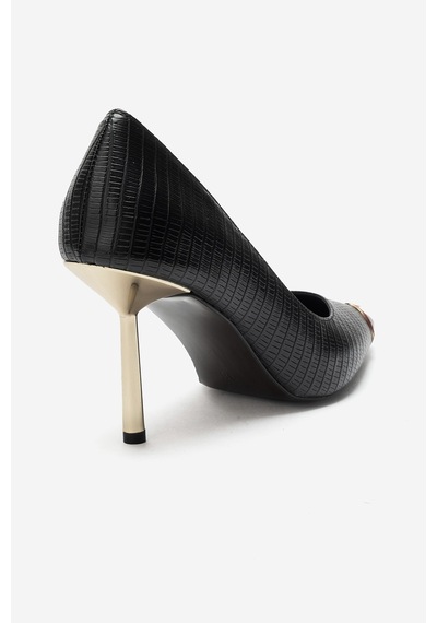 Luvi Shoes Jımena Siyah Kırmızı Desenli Sivri Burunlu Kadın İnce Topuklu Ayakkabı