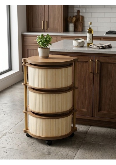 3 Katlı Nordic Bambu Ahşap Sebzelik Doğal Mutfak Düzenleyici Patates Soğanlık Organizer Meşe Renk Bambu Çok renkli