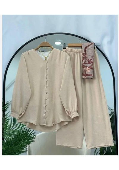 Lovie Moda Kadın Ayrobin Mini Düğmeli Takım Bej