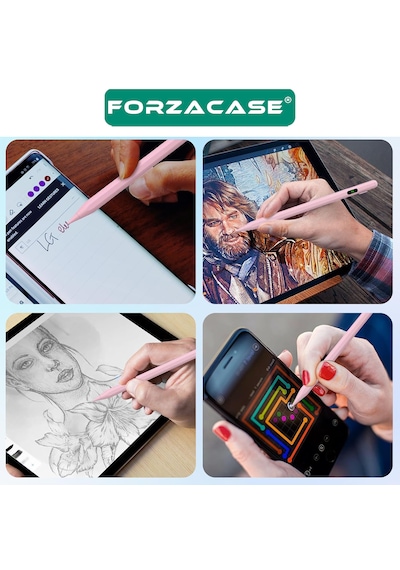 Forzacase Apple Uyumlu iOS Android Tablet Ve Telefonlar İle Led Göstergeli Dokunmatik Kalem Pembe - Fc1161 Pembe