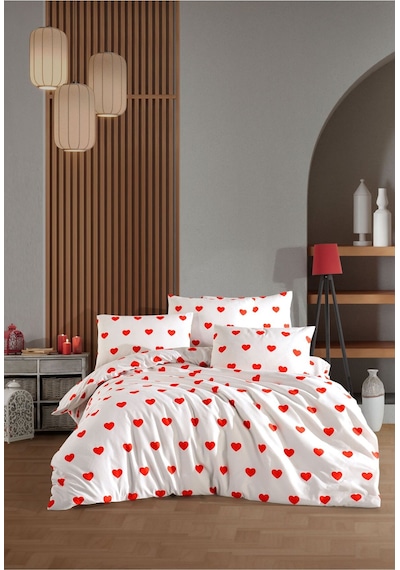 Ranforce Kumaşından Kalpli Tek Kişilik Nevresim Seti 160x220 Çok Renkli