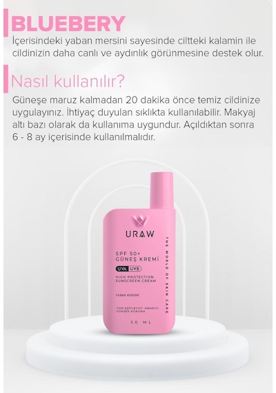 Uraw Pink Touch Blueberry Ton Eşitleyici Güneş Kremi SPF50+ 50 ML
