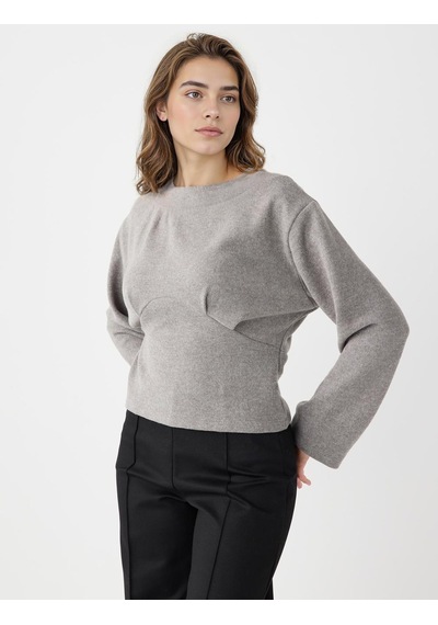 Jimmy Key Antrasit Melanj Kayık Yaka Uzun Kollu Yumuşak Dokulu Sweatshirt 5ww236054972