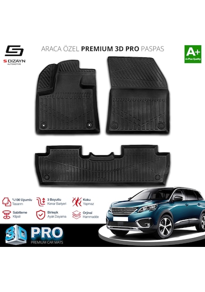 S-dizayn Peugeot 5008 3d Pro Havuzlu Paspas 2017-2024 A+ Kalite