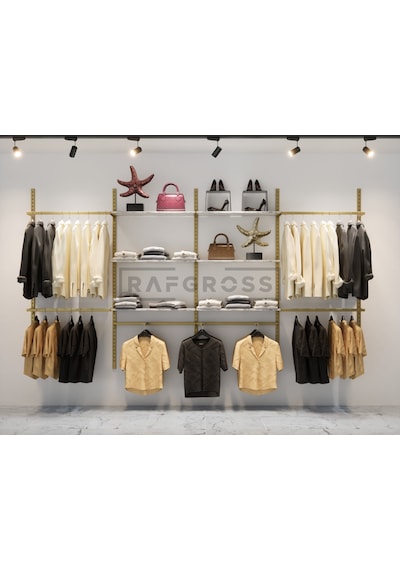 Mağaza Raf-Askılık Sistemi Butik Mağaza Stand 245 x 200 CM Gold - Mermer