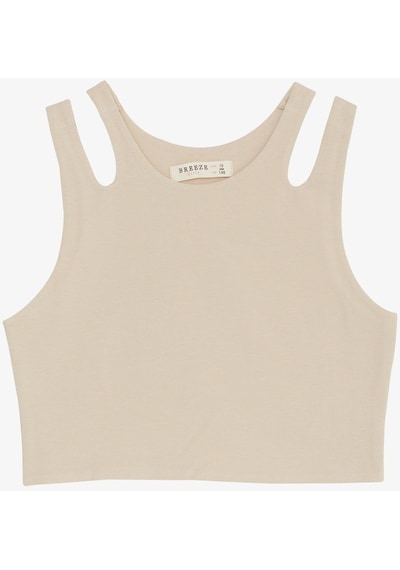 Breeze Kız Çocuk Crop Tişört Çift Askı Omuz Detaylı 9-16 Yaş, Bej-bej Bej
