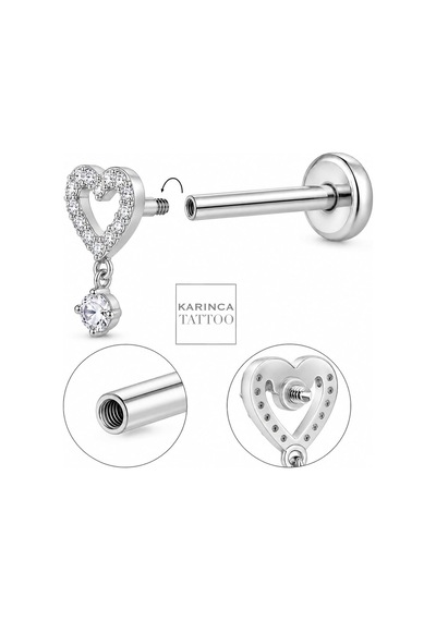 Kalp Zirkon Taşlı Sallantılı Titanyum Piercing Helix Kulak Flat Inner Conch Tragus Piercing çok renkli
