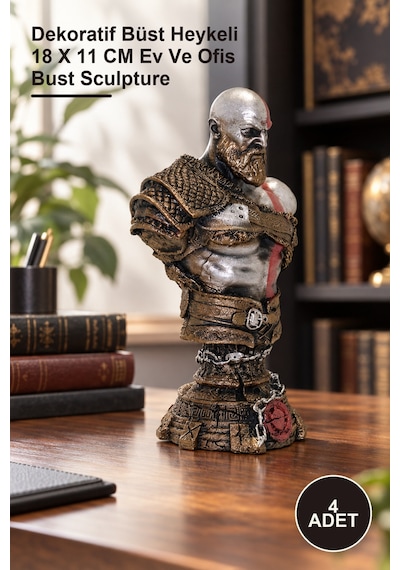 4 Adet Kratos 2 Büst Model 136 Dekoratif Büst Heykeli 18 X 11 Cm Ev Ve Ofis Bust Sculpture 1