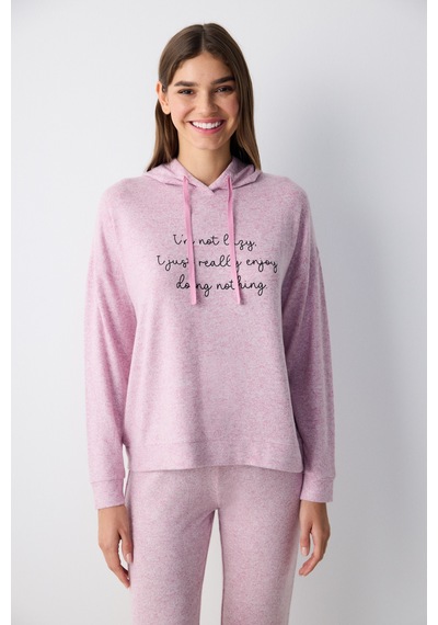 Penti Maybe Later Kapüşonlu Lila Sweatshirt Pijama Üstü