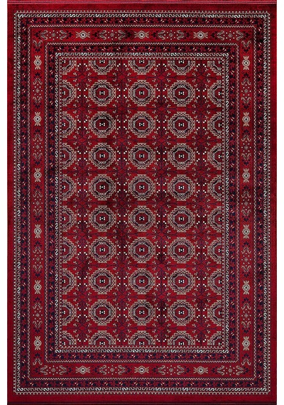 Afgan Halısı Bilicik Etnik Kunduz Otantik Desen Viskon Kırmızı Halı Bc01
