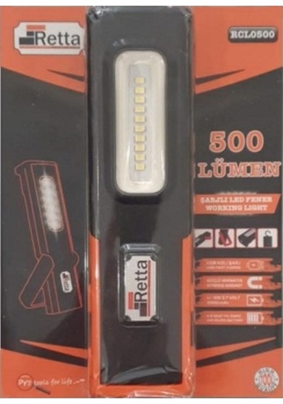 Retta RCL0500 Şarjlı Led El Feneri 500 Lümen Siyah - Turuncu