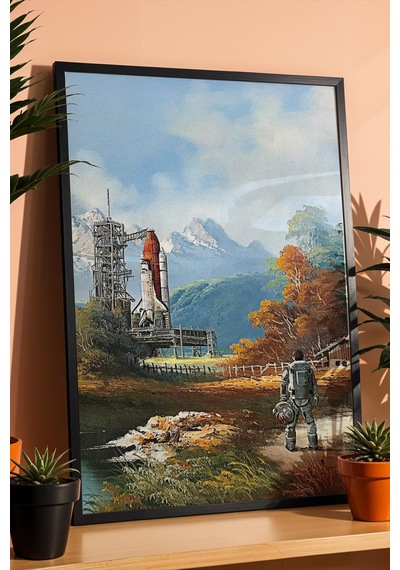 Uzay Mekiği Ve Astronot Çerçeveli Tablo Uzay Ve Astronomi Tutkunlarına Hediyelik Modifiye Sanat