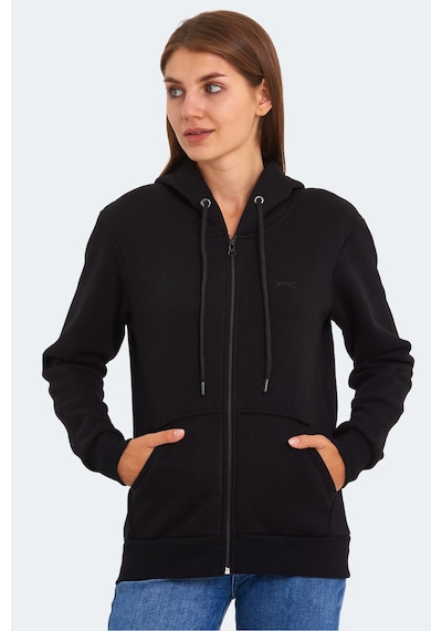 Slazenger Katya Kadın Fermuarlı Kapüşonlu Cepli Siyah Sweatshirt Siyah
