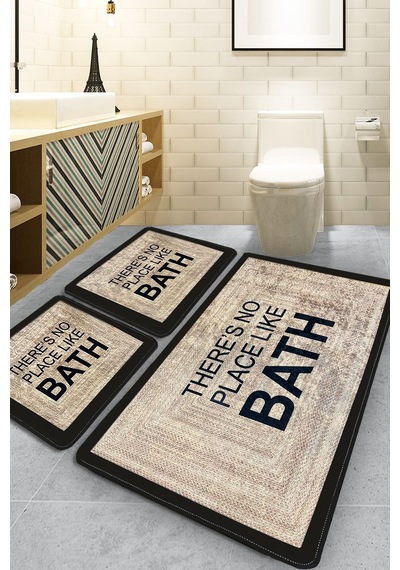 No Place Bej 3'lü Set Banyo Paspası Djt Renkli
