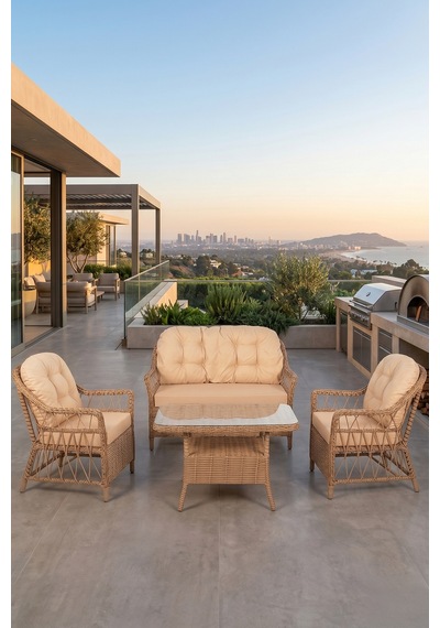 Canisa Linaria Serisi 1. Sınf 2+1+1 Cappucino Rattan Cappucino Minder Bahçe Balkon Oturma Koltuk Takımı Canisa Linaria Serisi 1. Sınf 2+1+1 Cappucino Rattan Cappucino Minder Bahçe Balkon Oturma Koltuk Takımı