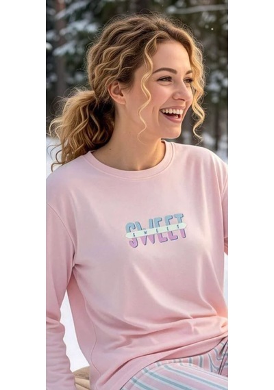 Pijamoni 7900-5 Bayan Termosoft Pijama Takım Pembe