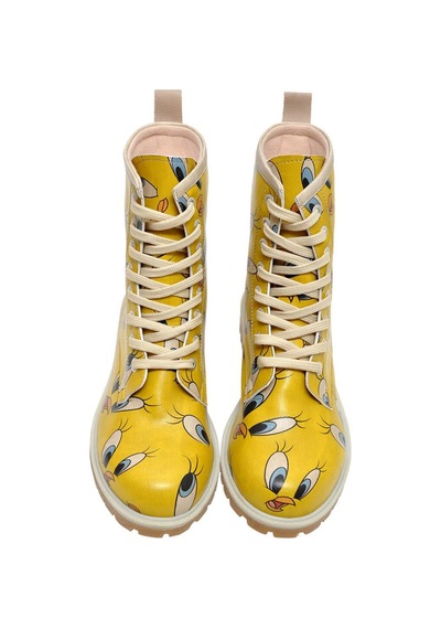 Kadın Vegan Deri Sarı Uzun Bot - Warner Bros Tweety İn Yellow Tasarım Multicolor