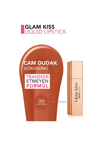 Flormar Glam Kiss Yüksek Pigmentli & Nemlendirici Cam Dudak Görünümlü Parlak Bitişli Ruj 005 Spiced Toffee
