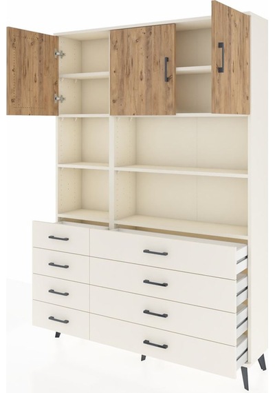 Arges Dolap 8 Raflı 8 Çekmeceli 3 Kapaklı 132x30x195 Aytaşı-ç... Aytaşı