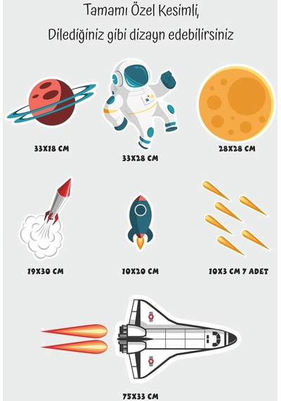 MSticker Sevimli Astronot, Uzay Mekiği, Gezegen Sticker Seti Çocuk Bebek Odası