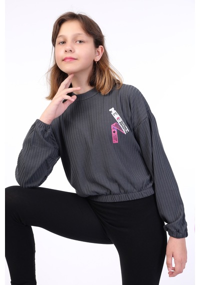 Toontoy Kız Çocuk Baskılı Sweatshirt Füme