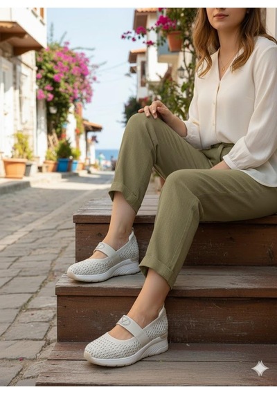 Guja 26y305-2 Rahat Taşlı Tekstil Baletli Kadın Ayakkabı Bej