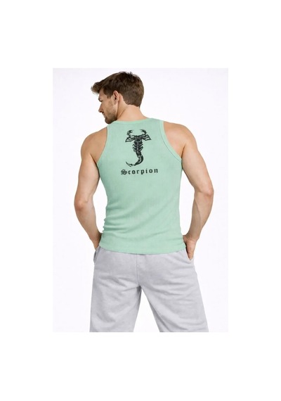 Vexor Erkek Fitilli Atlet Sıfır Yaka Slim Fit Arka Baskılı Spor Atlet - Mint Yeşili