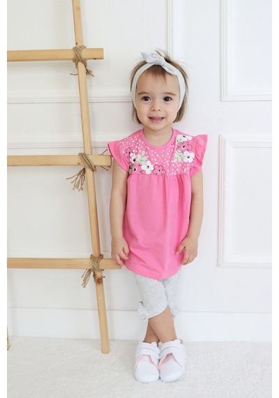 Harika Kids Kız Bebek Kaprili Kısa Kollu Yazlık Basic Alt-üst Takım Bandanalı 001