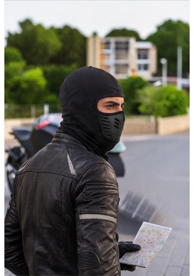 Givoria Siyah Motor Maskesi Ekipman Rüzgar Geçirmez Termal Havalandırmalı Filtreli Motorcu Maskesi Siyah Siyah
