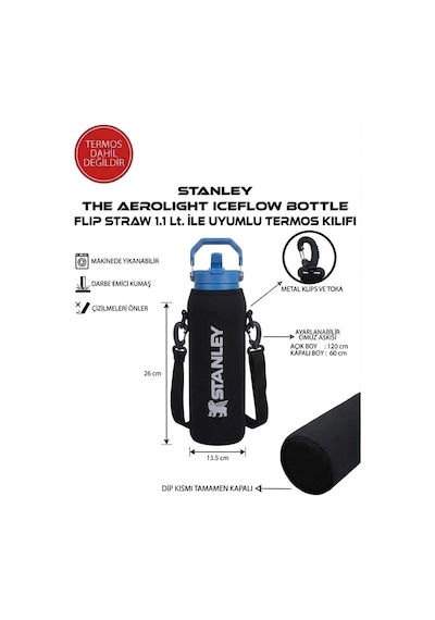 Safir Kamp Stanleye Aerolight Iceflow Flip Straw 1.1 Lt. İle Uyumlu Omuz Askılı Termos Kılıfı Çok Renkli