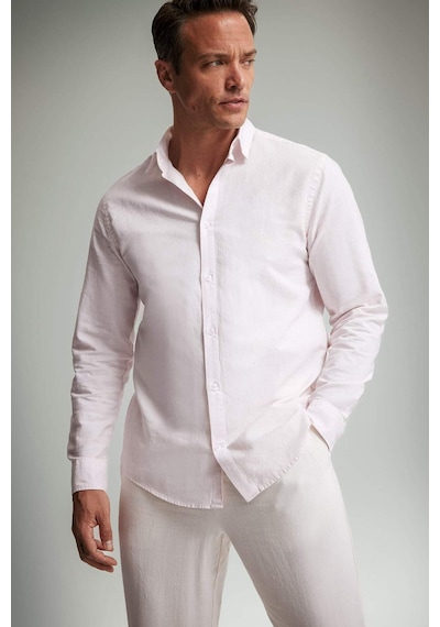 DeFacto Regular Fit Polo Yaka Keten Yazlık Uzun Kollu Gömlek E1729AX25SPPN185