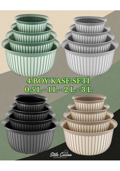 4'lü Ekonomik Linea Yuvarlak Kase Seti Antrasit 4x 500 Ml- 1 Litre- 2 Litre- 3 Litre Çok Renkli