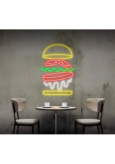 Hamburger Figürlü Neon Tabela Beyaz