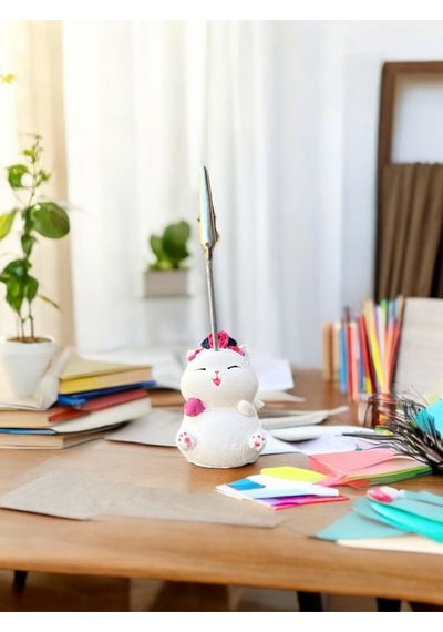 Tekli Japonya Şans Kedileri Kawaii Fotoğraf Ve Not Tutucu - Ofis Masa Not Tutacağı Pembe Mendilli