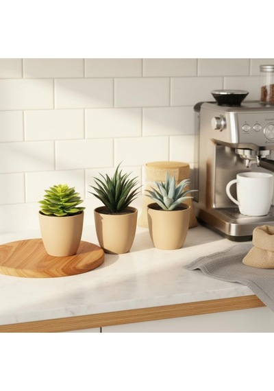 Üçlü Mini Yapay Sukulent Seti 8 Cm Saksı, Dekoratif Küçük Bitki Seti, Gerçekçi Görünüm, Salon Ofis Ev Ma Diğer