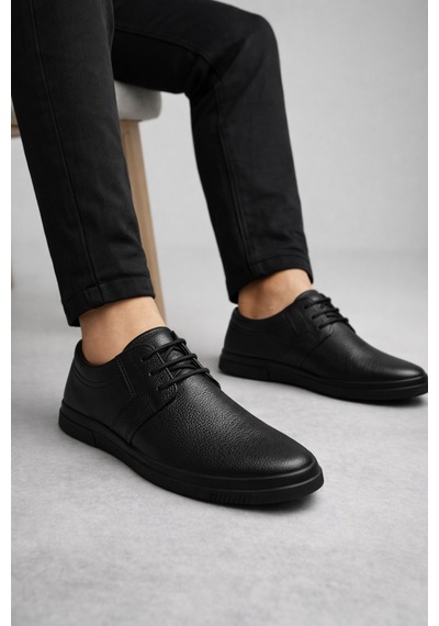 Dmr Elegance Jy1916 Soles Bağcıklı Hakiki Deri Erkek Günlük Klasik Ayakkabı Dst - Siyah