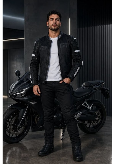 Yyk Forte Gt Titan Hörgüçlü Deri Korumalı Ceket Motosiklet Montu Antrasit - Siyah