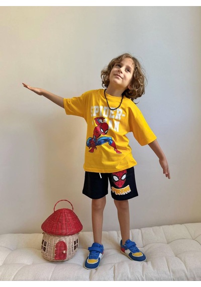 Jolly Kids Erkek Çocuk Basklı Şortlu Takım 3-10 Yaş Sarı