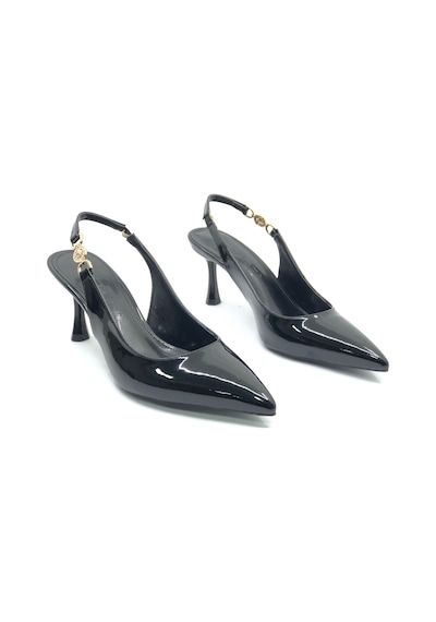 Feles Yan Toka Detaylı Arkası Açık Stiletto Kadın Topuklu Ayakkabı Siyah